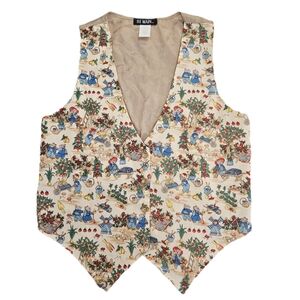 Vintage Teddy Bear Vest Fall Harvest Apples Gardening Small Medium Beige Button